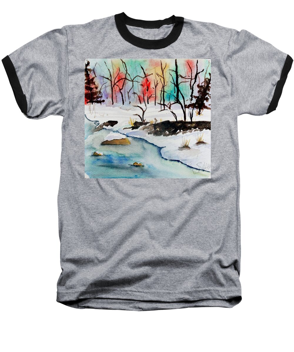 Colors Baseball T-Shirt featuring the painting Winter Stream by Jimmy Smith