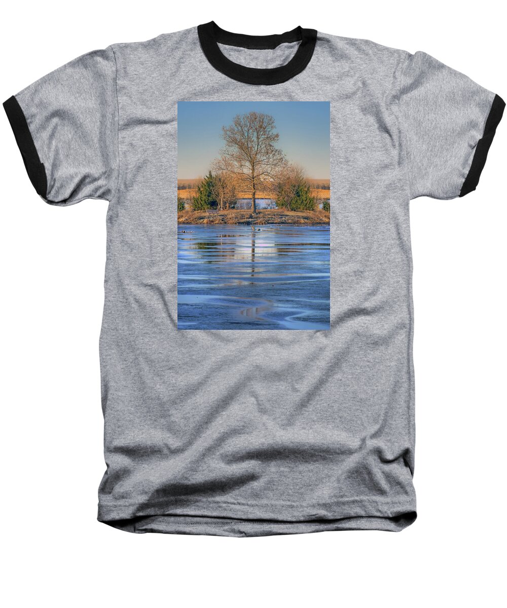 Lone Tree Baseball T-Shirt featuring the photograph Winter Tree - Walnut Creek Lake by Nikolyn McDonald