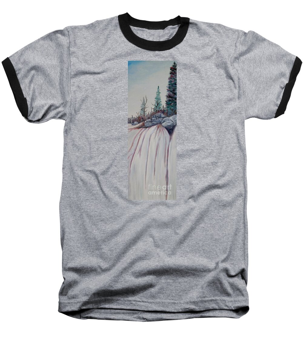 Waterfall Baseball T-Shirt featuring the painting Winter waterfall by Marilyn McNish