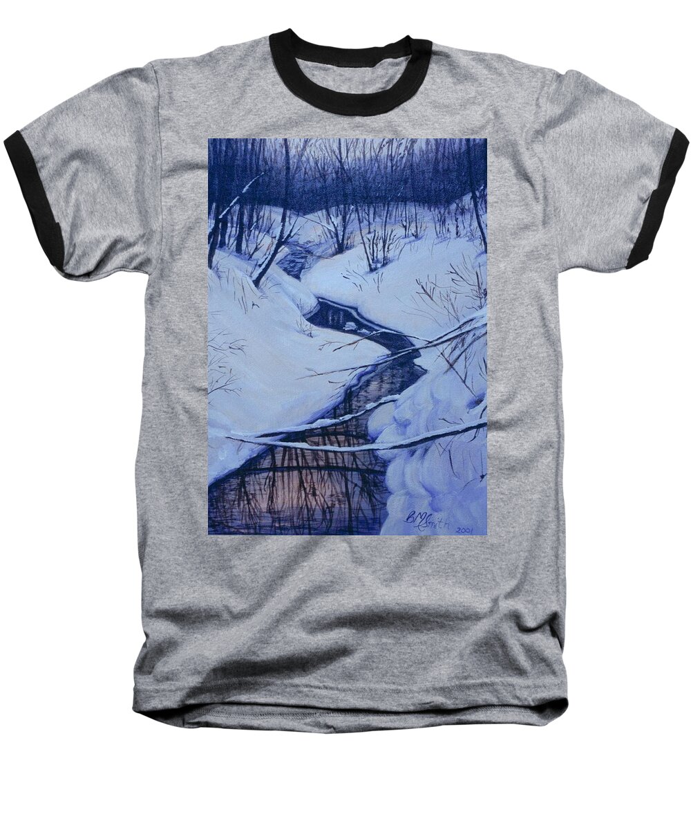  Baseball T-Shirt featuring the painting Winter's Stream by Barbel Smith
