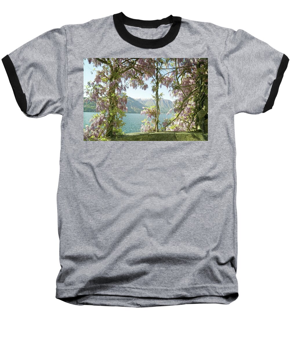 Wisteria Baseball T-Shirt featuring the photograph Wisteria Trellis Lago di Como by Brooke T Ryan