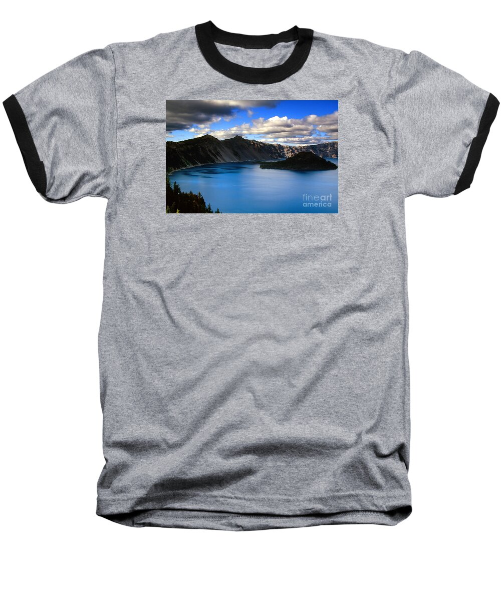 Rick Bures Baseball T-Shirt featuring the photograph Wizard Island Stormy Sky- Crater Lake by Rick Bures