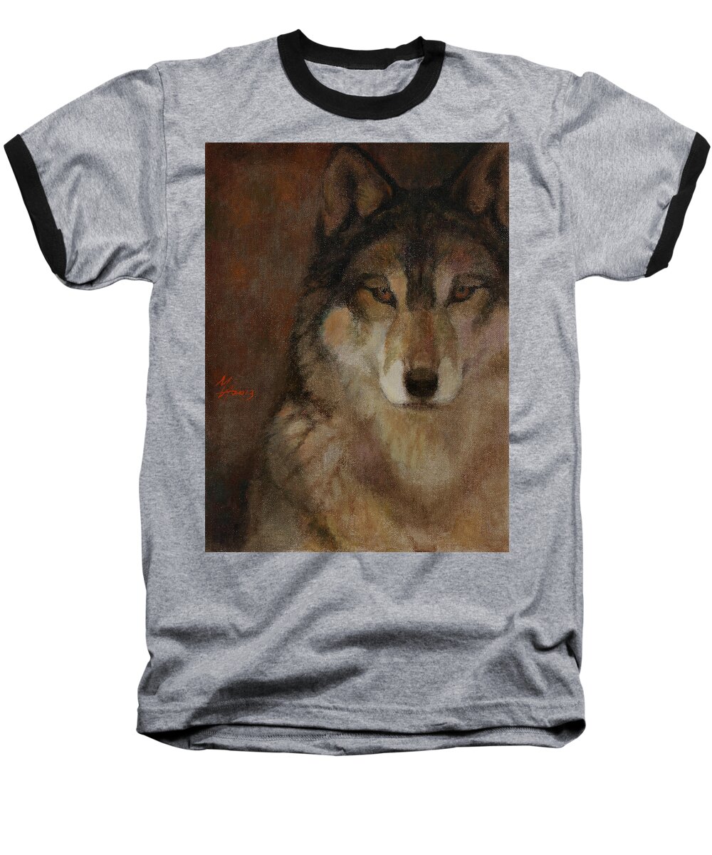 Wolf Baseball T-Shirt featuring the painting Wolf Head by Attila Meszlenyi