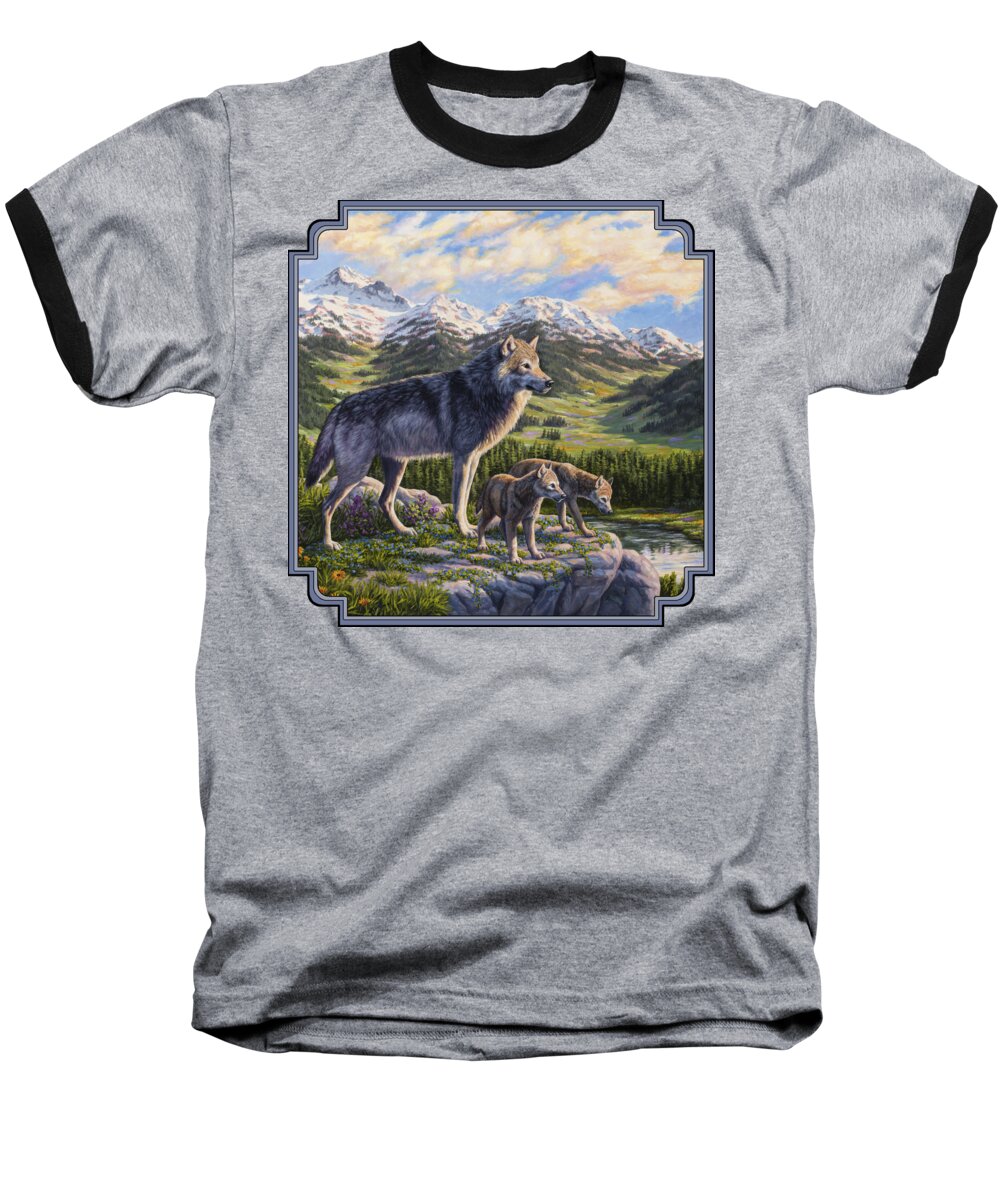 Wolf Baseball T-Shirt featuring the painting Wolf Painting - Passing It On by Crista Forest