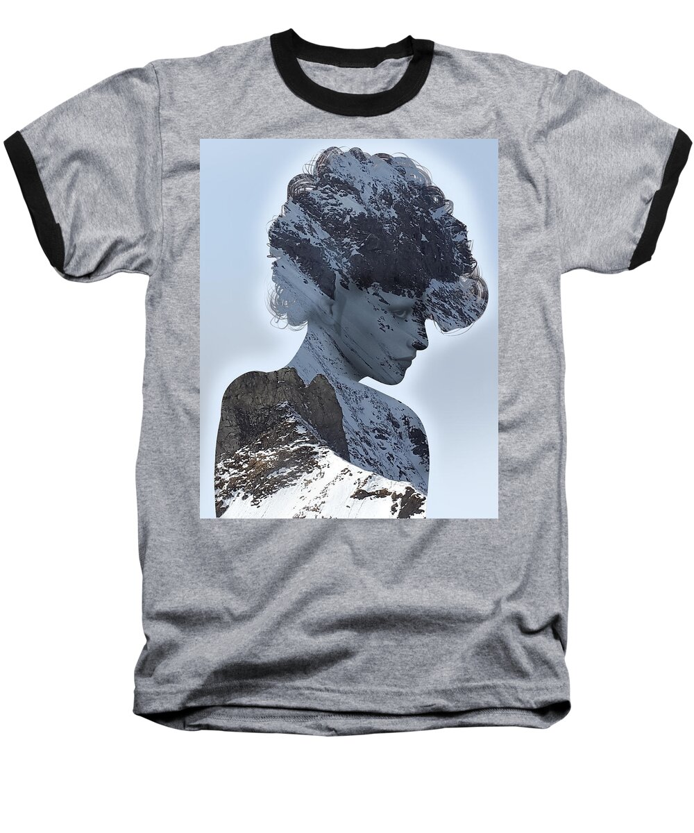 Portrait Baseball T-Shirt featuring the photograph Woman and A Snowy Mountain by Anthony Murphy