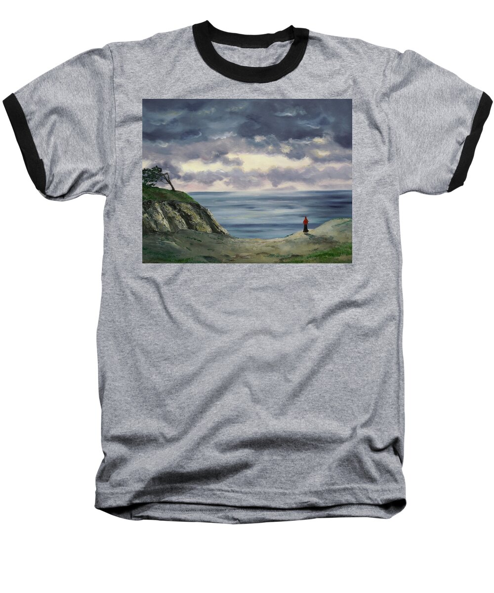 California Baseball T-Shirt featuring the painting Woman in a Red Shawl by Laura Iverson