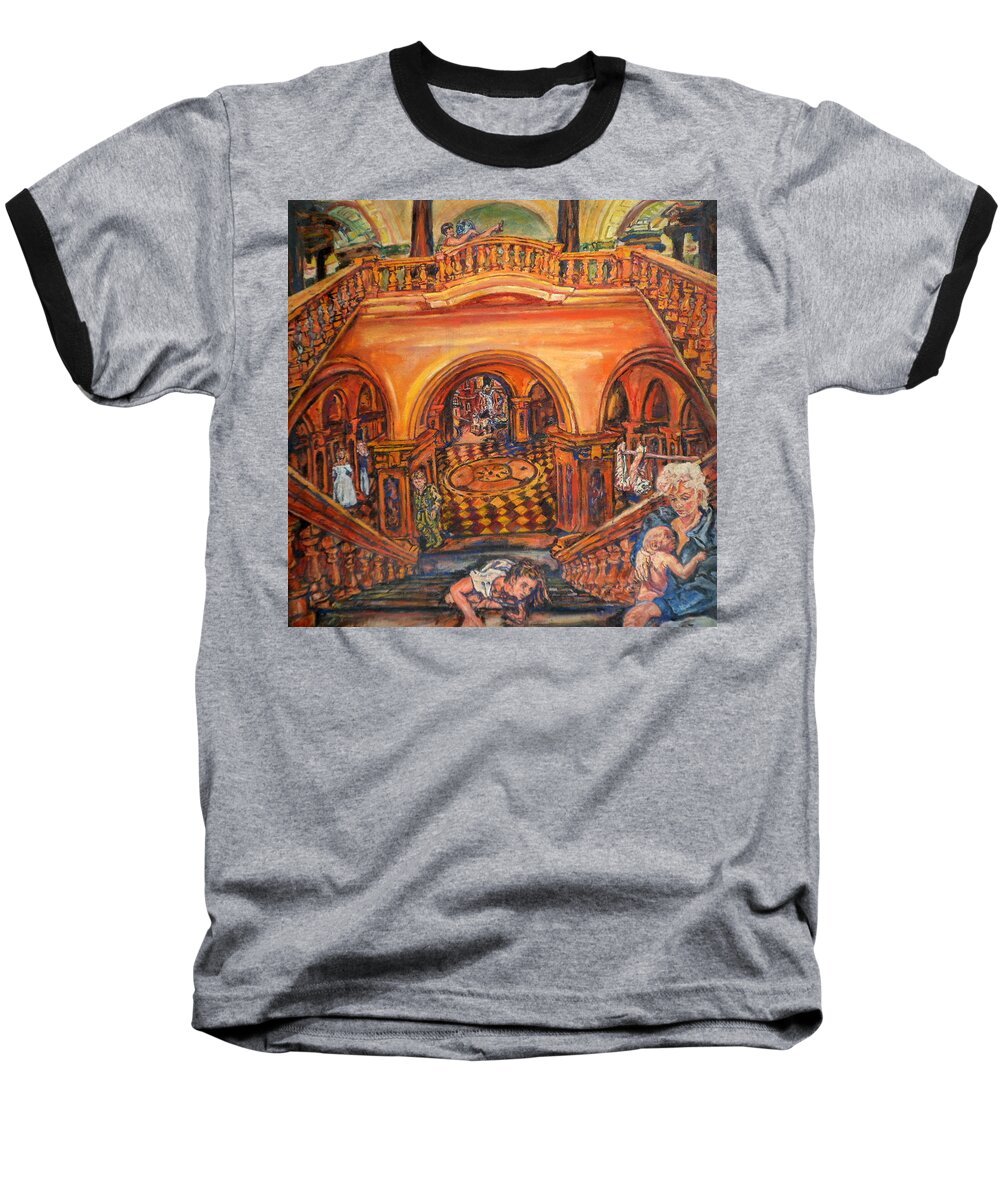 Staircase Baseball T-Shirt featuring the painting Woman's Place In Society by Rosanne Gartner