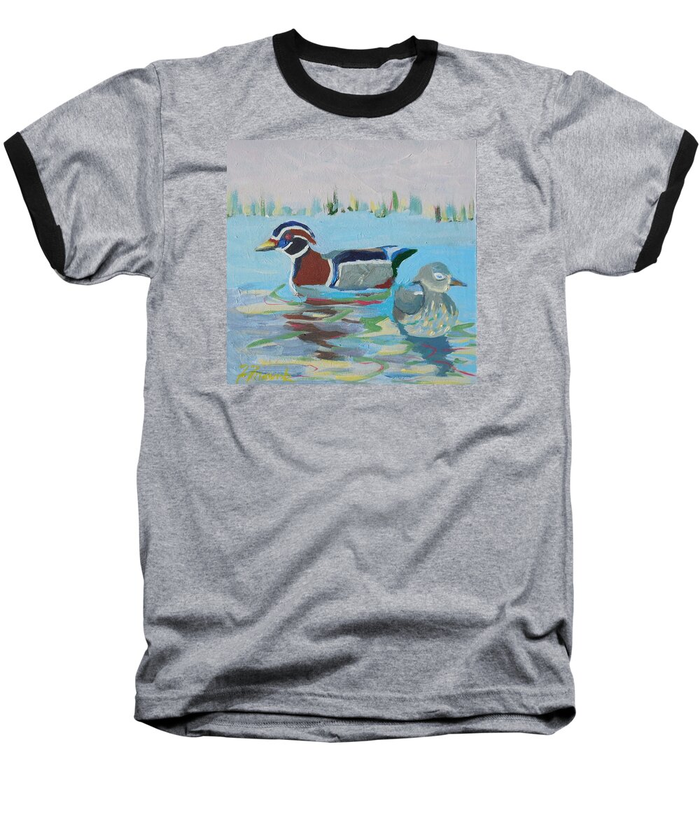 Ducks Baseball T-Shirt featuring the painting Wood Duck Pair by Francine Frank