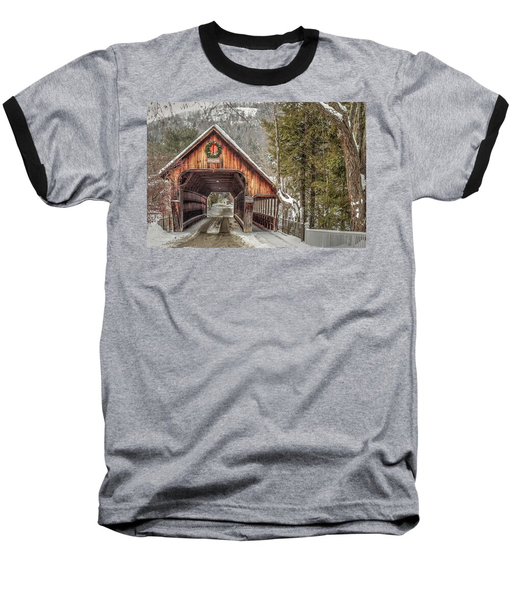 Covered Bridge Baseball T-Shirt featuring the photograph Woodstock Middle Bridge by Rod Best