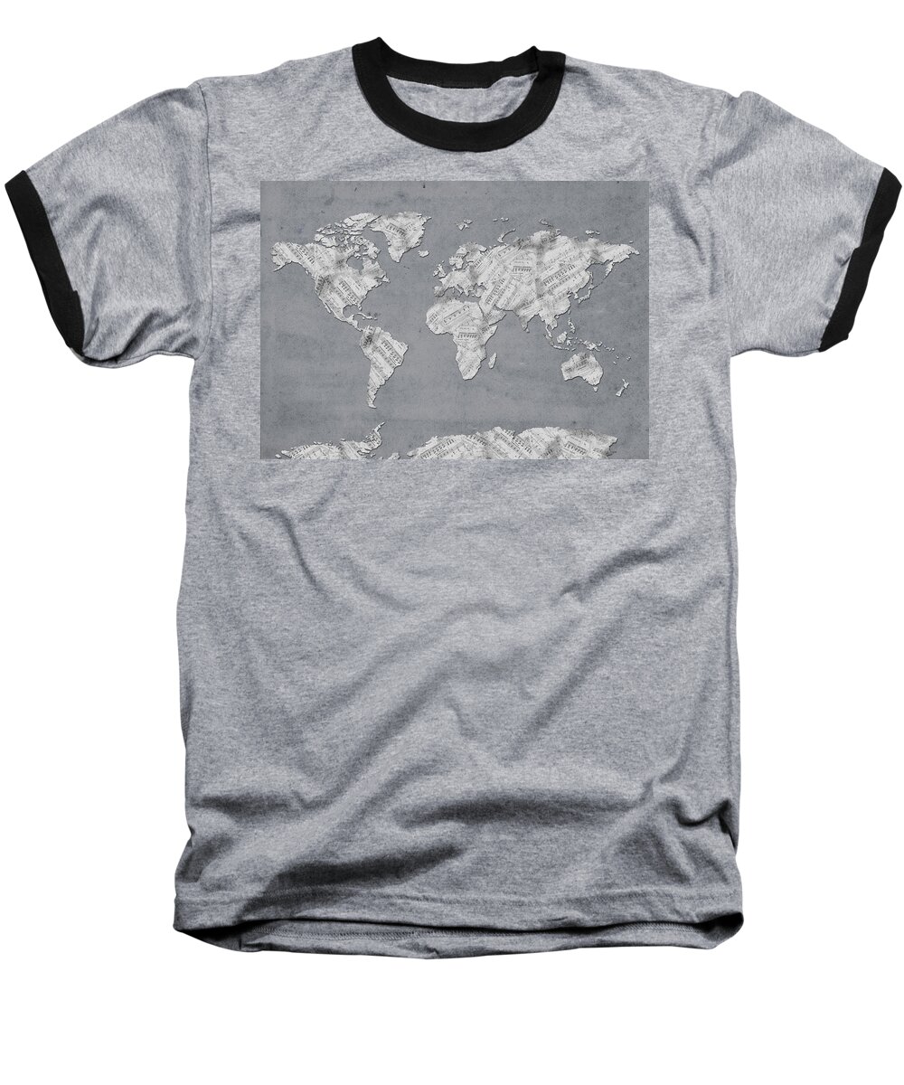World Map Baseball T-Shirt featuring the digital art World Map Music 11 by Bekim M