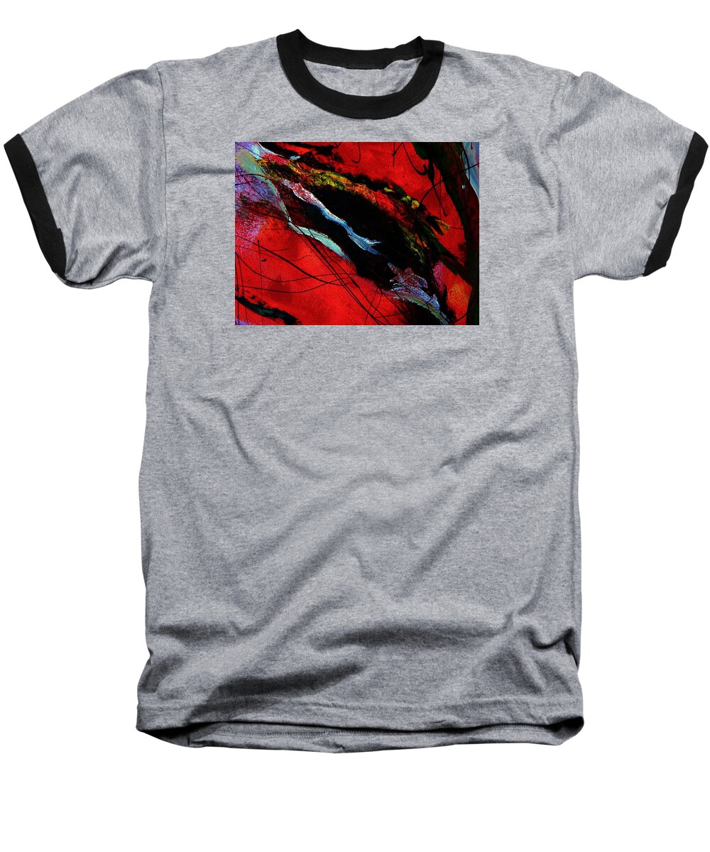 Abstract Baseball T-Shirt featuring the painting Wrap it Up Winter by Lisa Kaiser