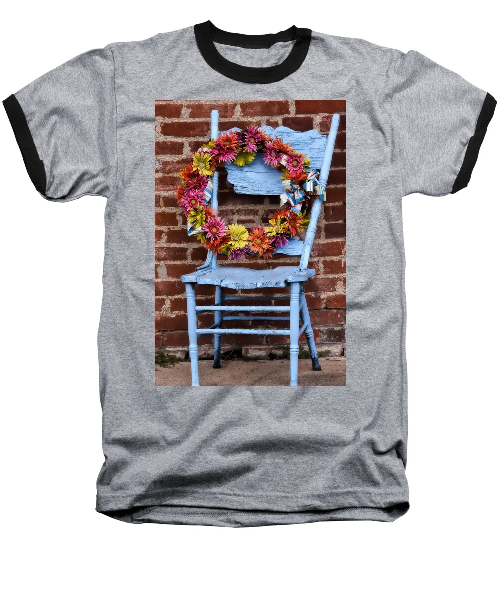 Chair Baseball T-Shirt featuring the photograph Wreath in a Chair by Joan Bertucci