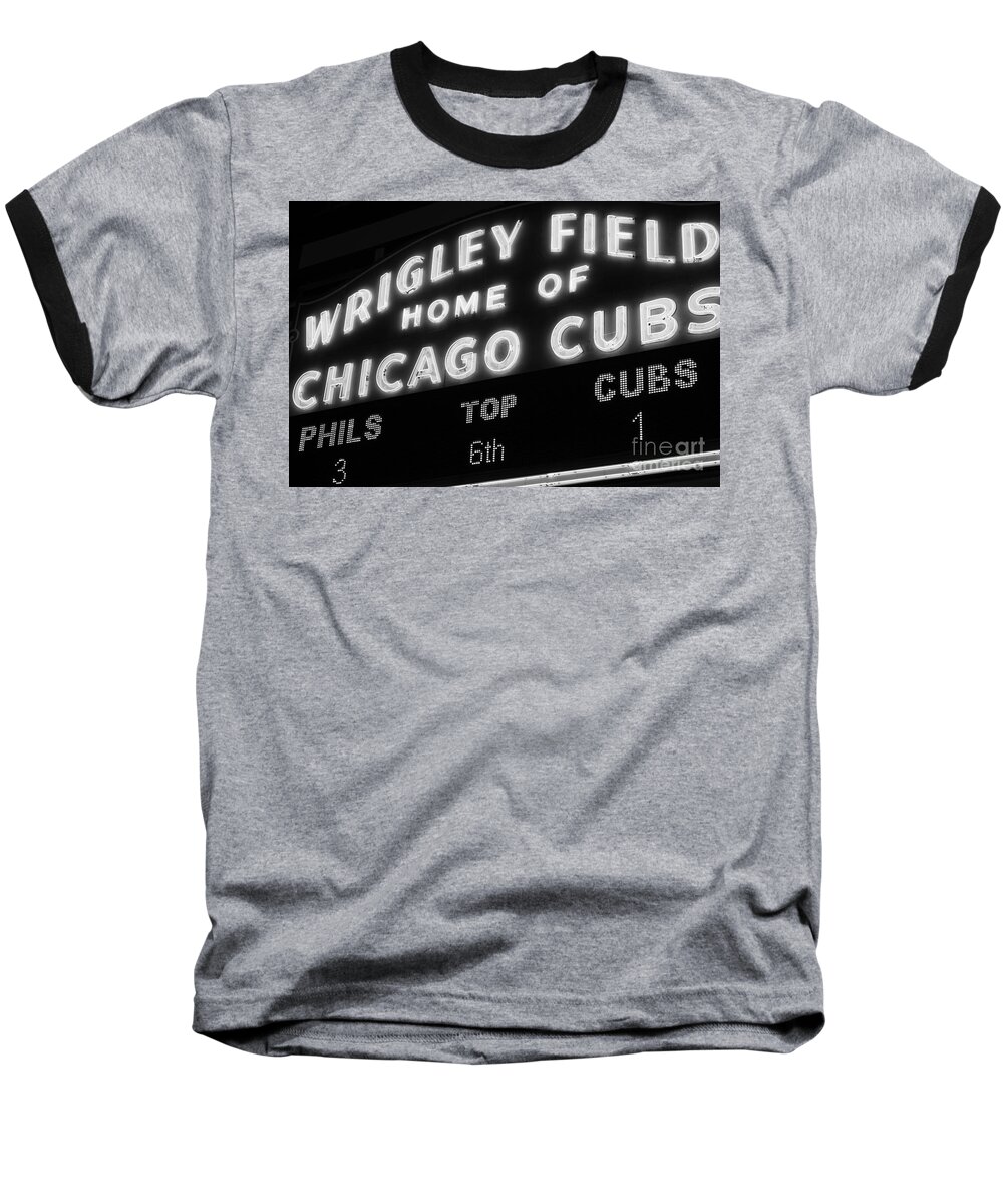 America Baseball T-Shirt featuring the photograph Wrigley Field Sign Black and White Picture by Paul Velgos