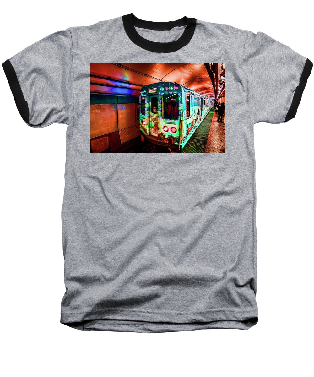 Xmas Train Baseball T-Shirt featuring the photograph Xmas subway train by Sven Brogren
