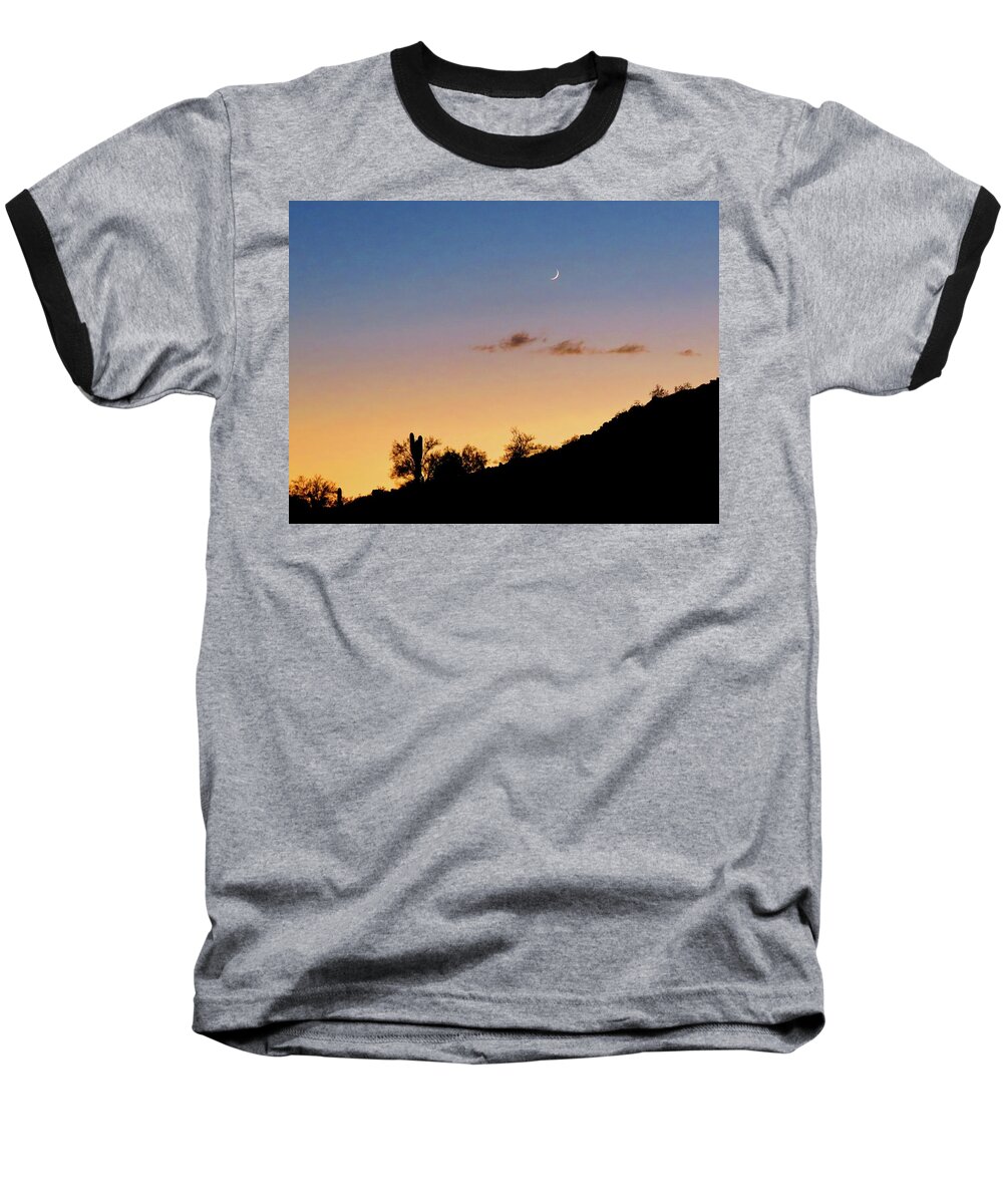 Desert Landscape Baseball T-Shirt featuring the photograph Y Cactus Sunset Moonrise by Judy Kennedy