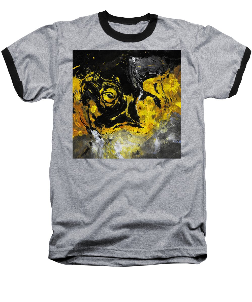 Abstract Baseball T-Shirt featuring the painting Yellow and Black Abstract Art by Inspirowl Design