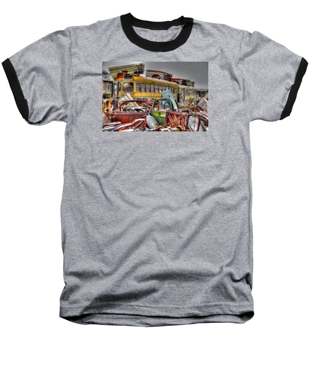 Salvage Yard Baseball T-Shirt featuring the photograph Yellow Bus by Craig Incardone