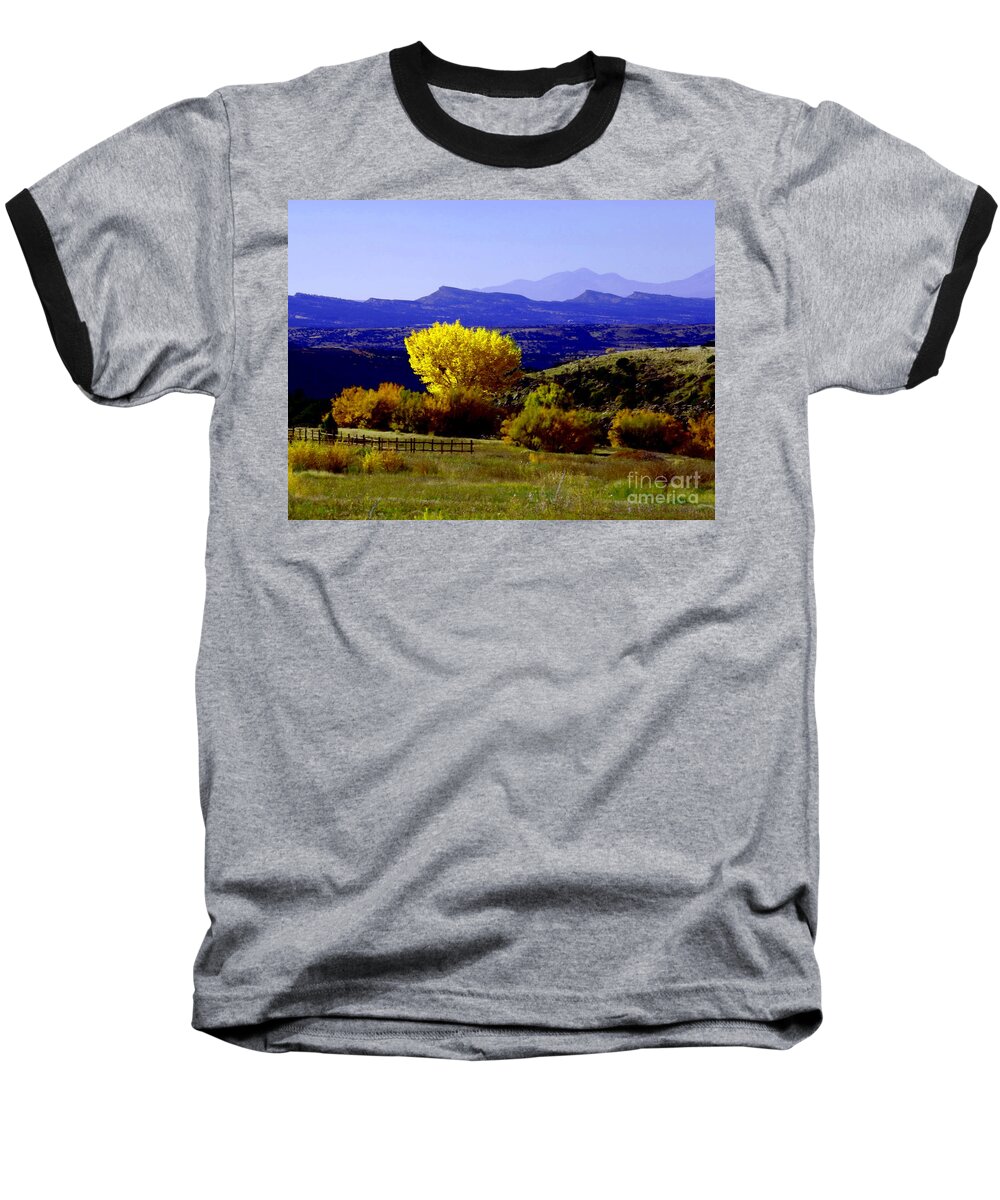 Yellow Cotton Wood Red Vale Colorado Baseball T-Shirt featuring the digital art Yellow Cotton Wood red Vale Colorado by Annie Gibbons