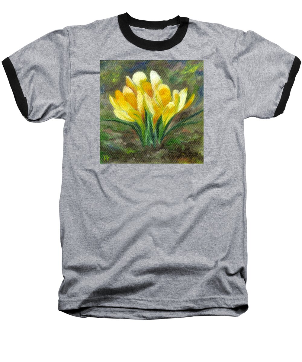 Crocus Baseball T-Shirt featuring the painting Yellow Crocus by FT McKinstry
