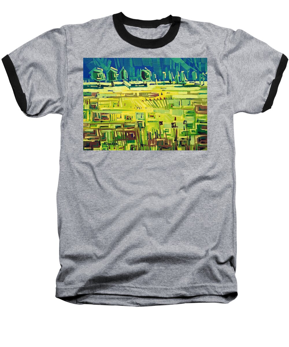 Yellow Field Baseball T-Shirt featuring the painting Yellow field by Enrique Zaldivar