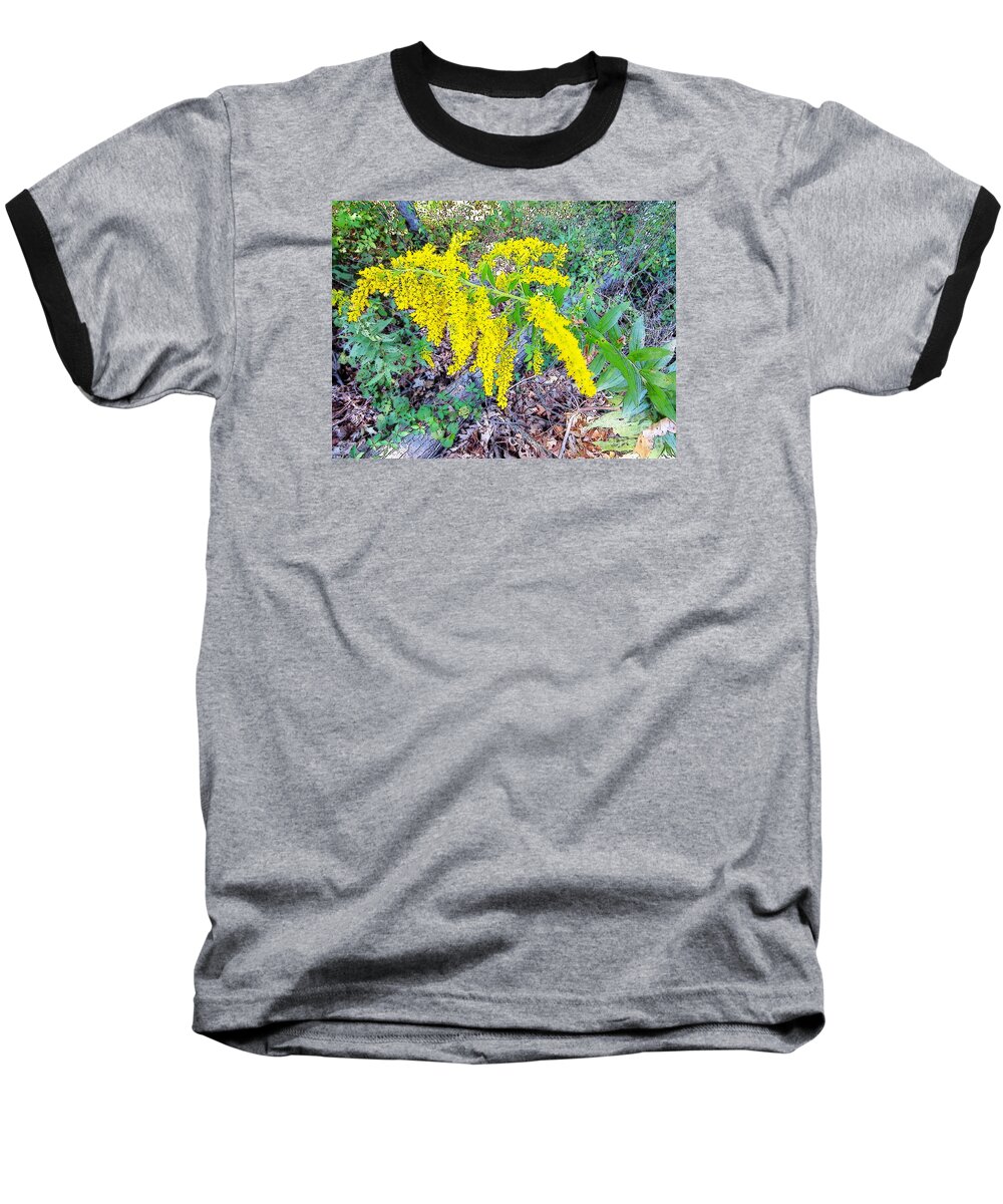 Craig Walters Flowers Flower Yellow Art Artist Canvas Plant Plants Green Photo Photograph Digital Wildlife Nature Landscape Landscapes Baseball T-Shirt featuring the digital art Yellow Flowers on Green by Craig Walters