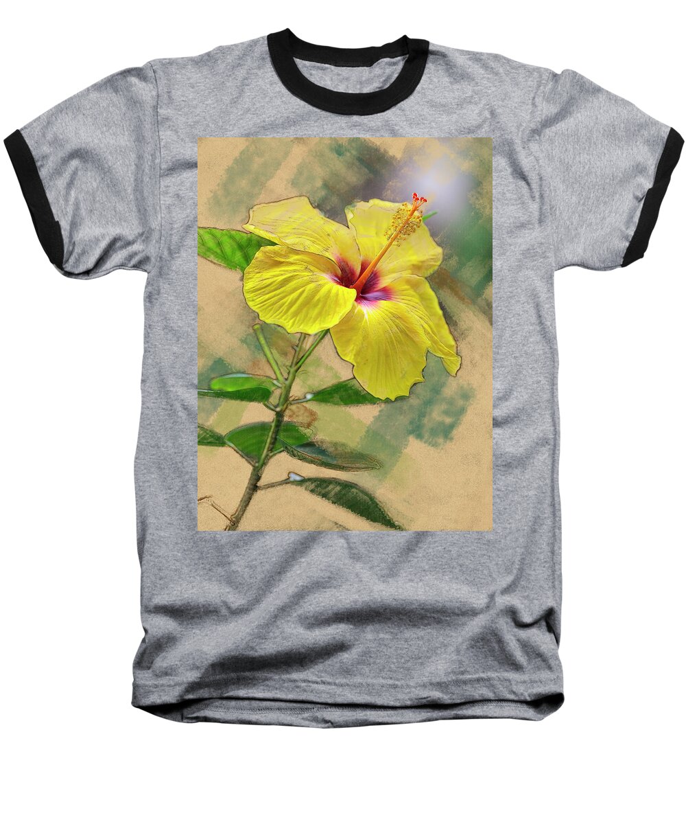 300 Mm F/4 Is Usm Baseball T-Shirt featuring the digital art Yellow Hibiscus by Mark Mille