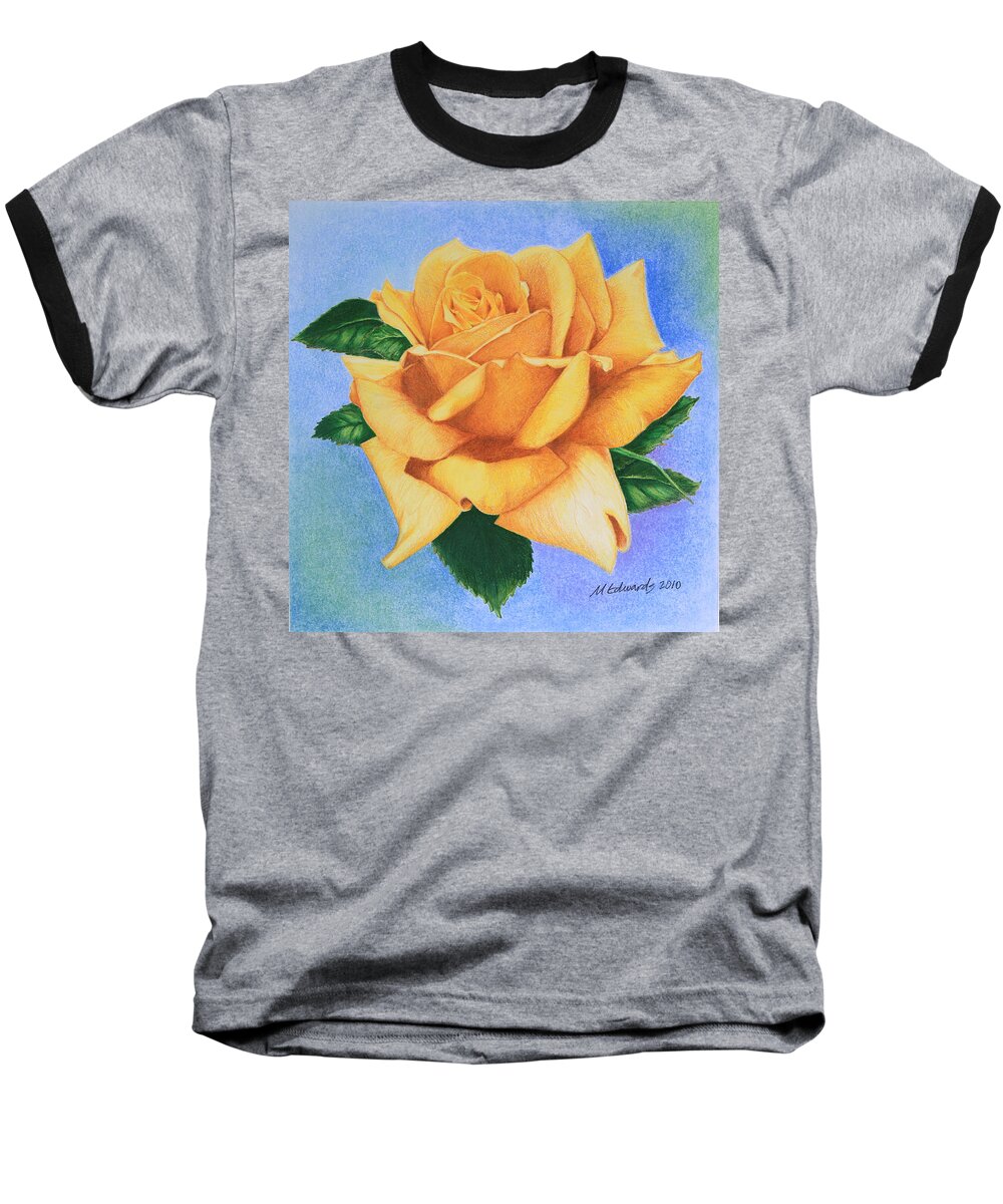 Roses Baseball T-Shirt featuring the drawing Yellow Rose by Marna Edwards Flavell
