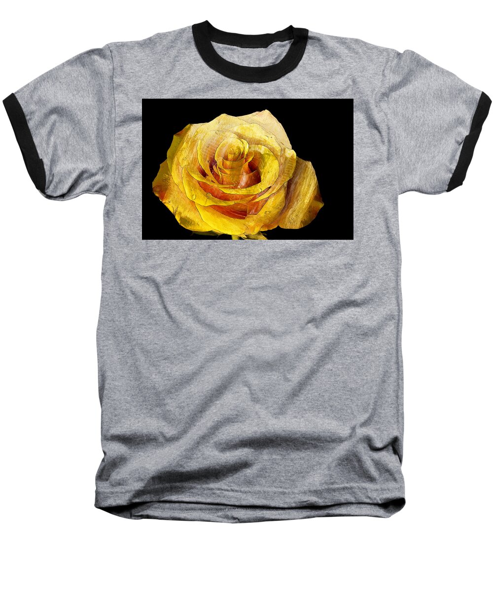 Rose Baseball T-Shirt featuring the digital art Yellow Rose by Ronald Bolokofsky