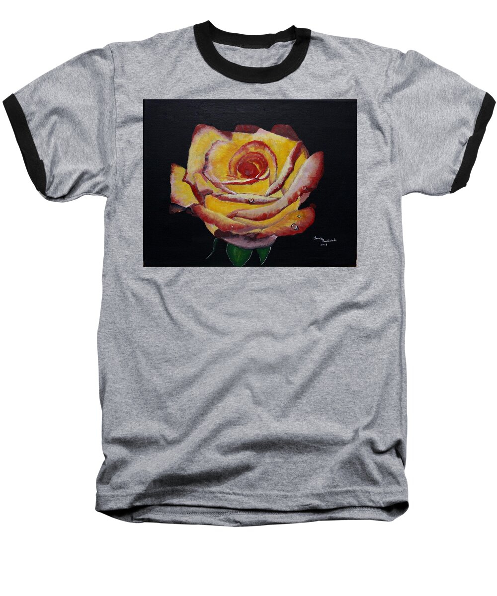 Yellow Rose Baseball T-Shirt featuring the painting Yellow Rose by Terry Frederick