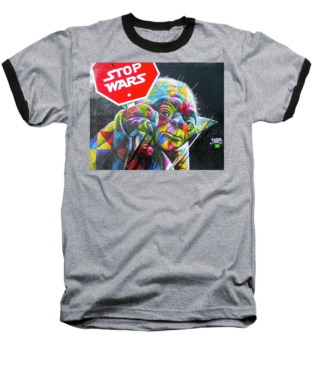 Graffiti Baseball T-Shirt featuring the photograph Yoda - Stop Wars by Juergen Weiss