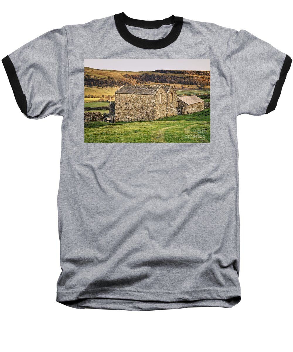 Reeth Baseball T-Shirt featuring the photograph Yorkshire Stone Barns by Martyn Arnold