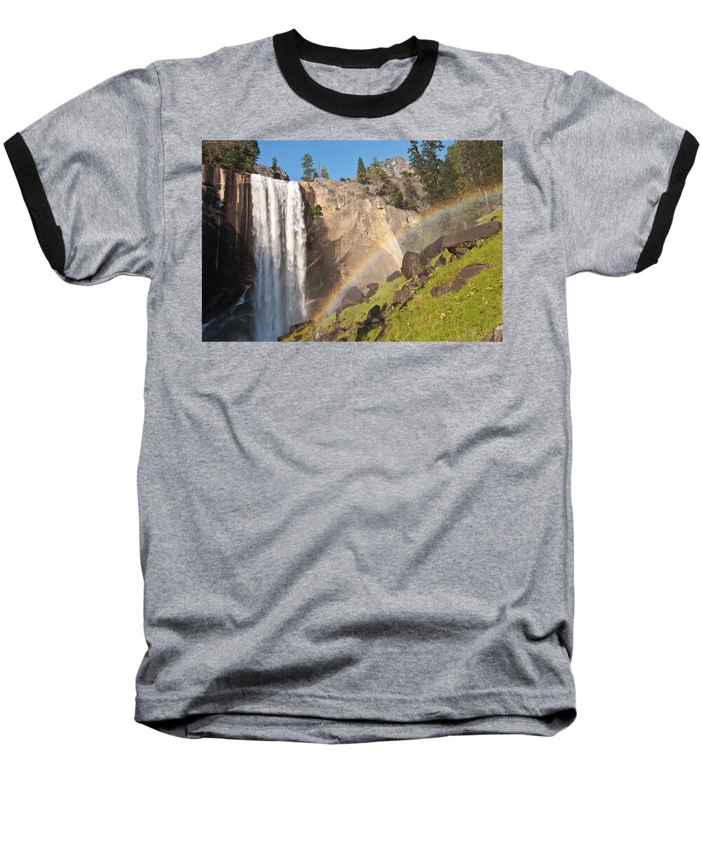 Yosemite National Park Baseball T-Shirt featuring the photograph Yosemite Mist Trail Rainbow by Shane Kelly
