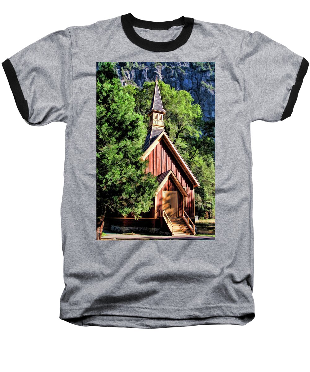 Yosemite Baseball T-Shirt featuring the painting Yosemite National Park Valley Chapel by Christopher Arndt