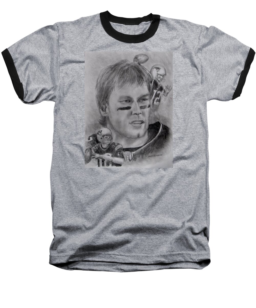 Tom Brady Baseball T-Shirt featuring the drawing Young Tom by Jack Skinner