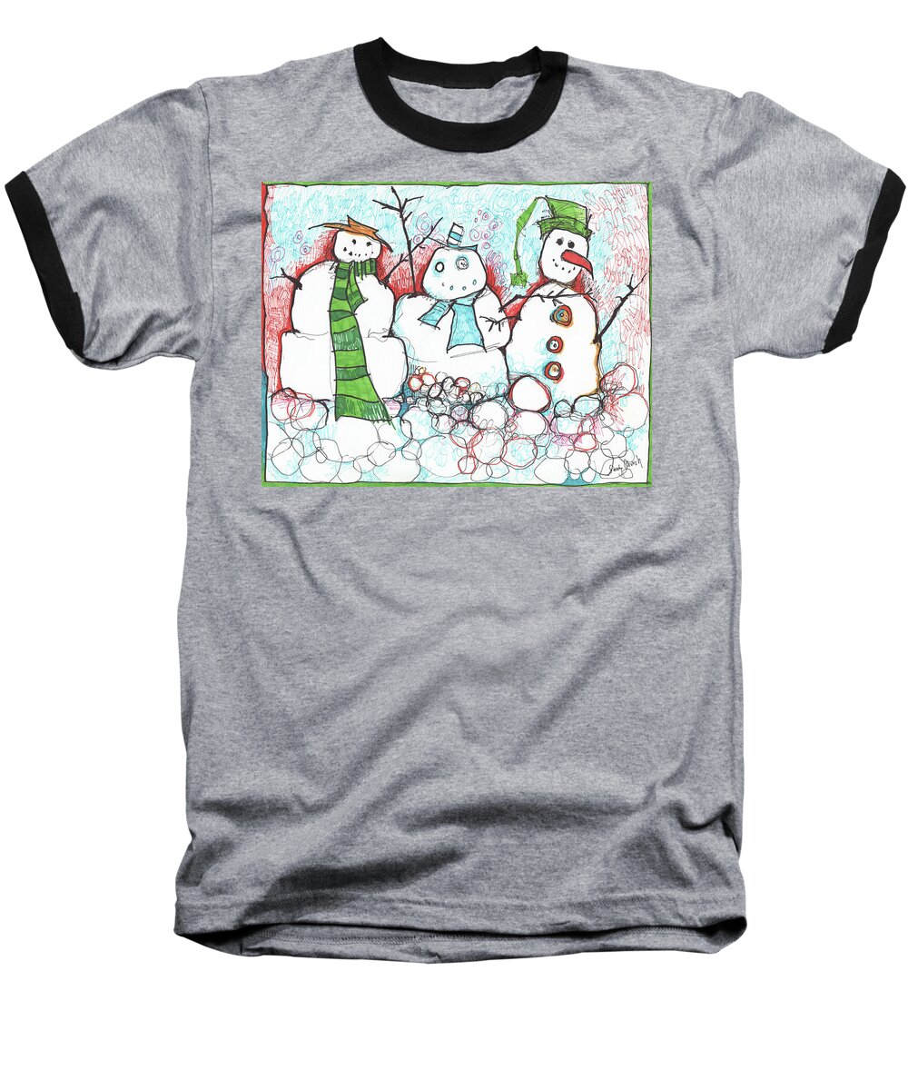 Semi-abstract Baseball T-Shirt featuring the drawing Yuletides From The Brink by Sandra Church