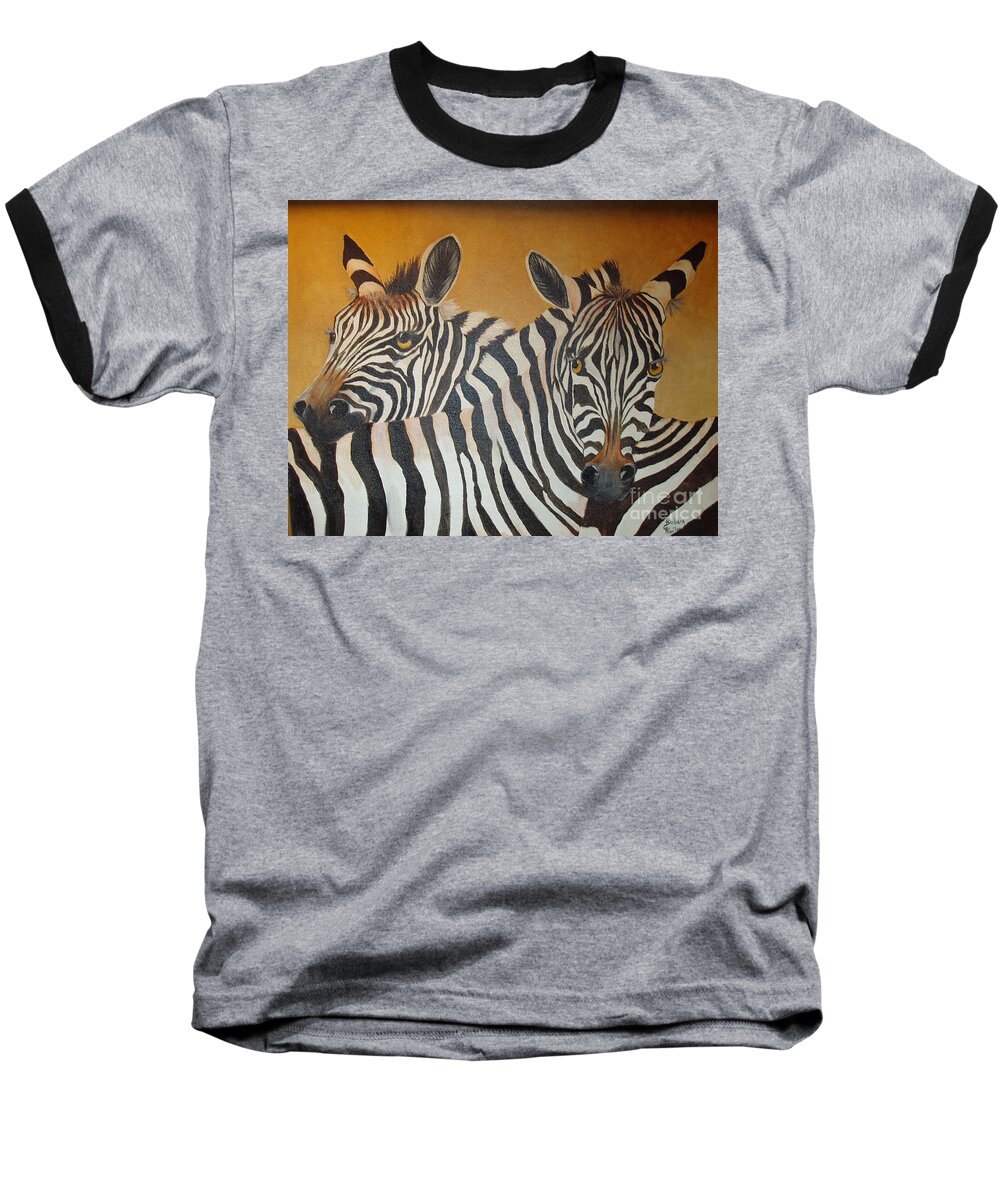 Zebra Baseball T-Shirt featuring the painting Zebra Love by Barbara Haviland