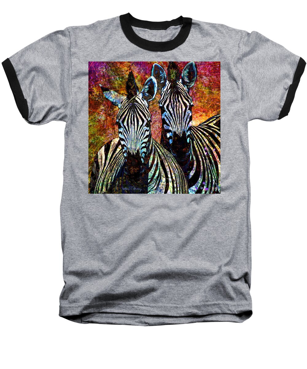 Zebra Baseball T-Shirt featuring the digital art Zebras by Barbara Berney