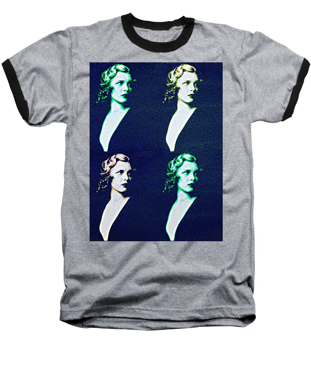 Drucilla Strain Baseball T-Shirt featuring the digital art Ziegfeld Follies Girl - Drucilla Strain - Blue by Ian Gledhill