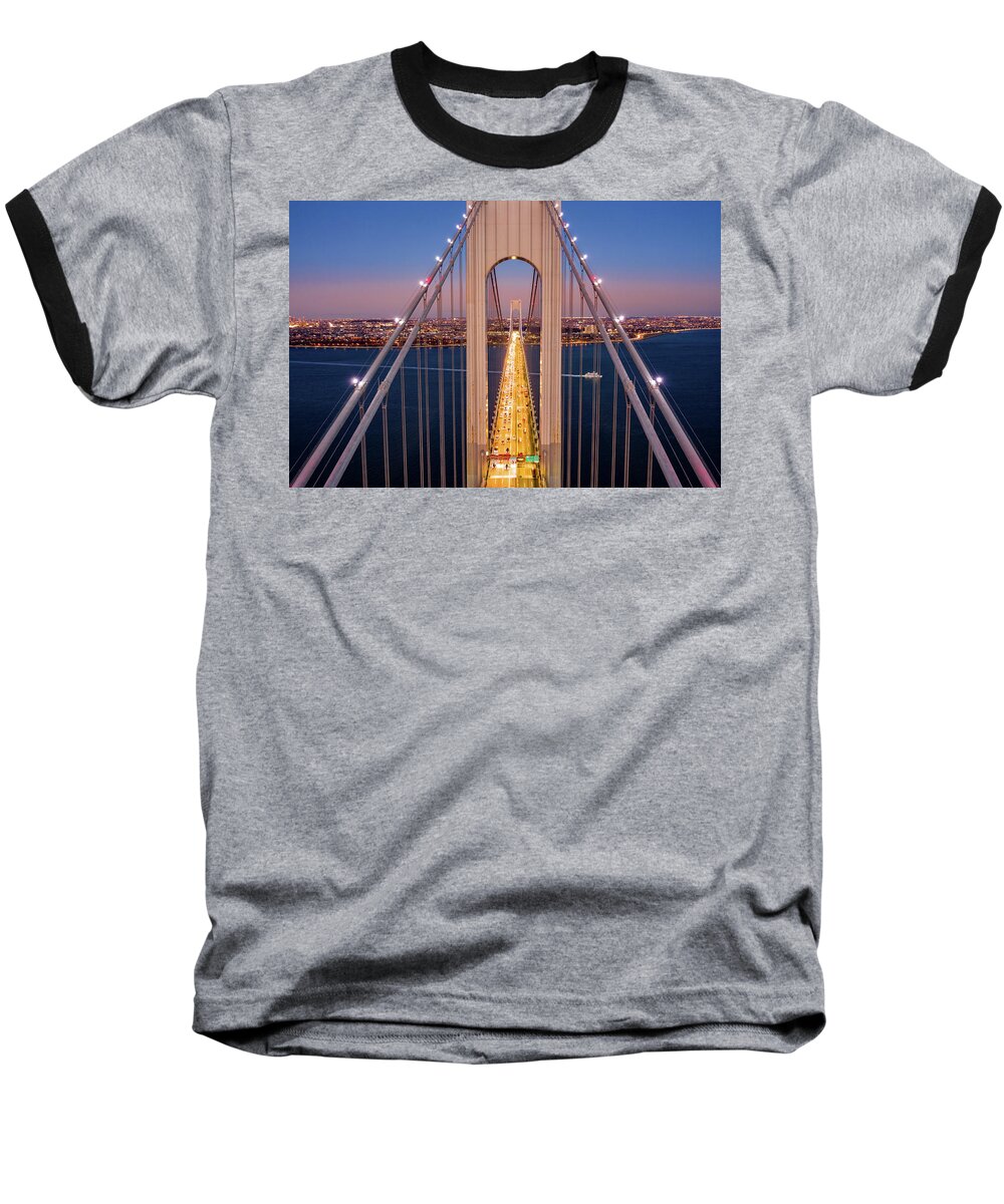 Verrazzano Baseball T-Shirt featuring the photograph Aerial view of Verrazzano Narrows Bridge #1 by Mihai Andritoiu
