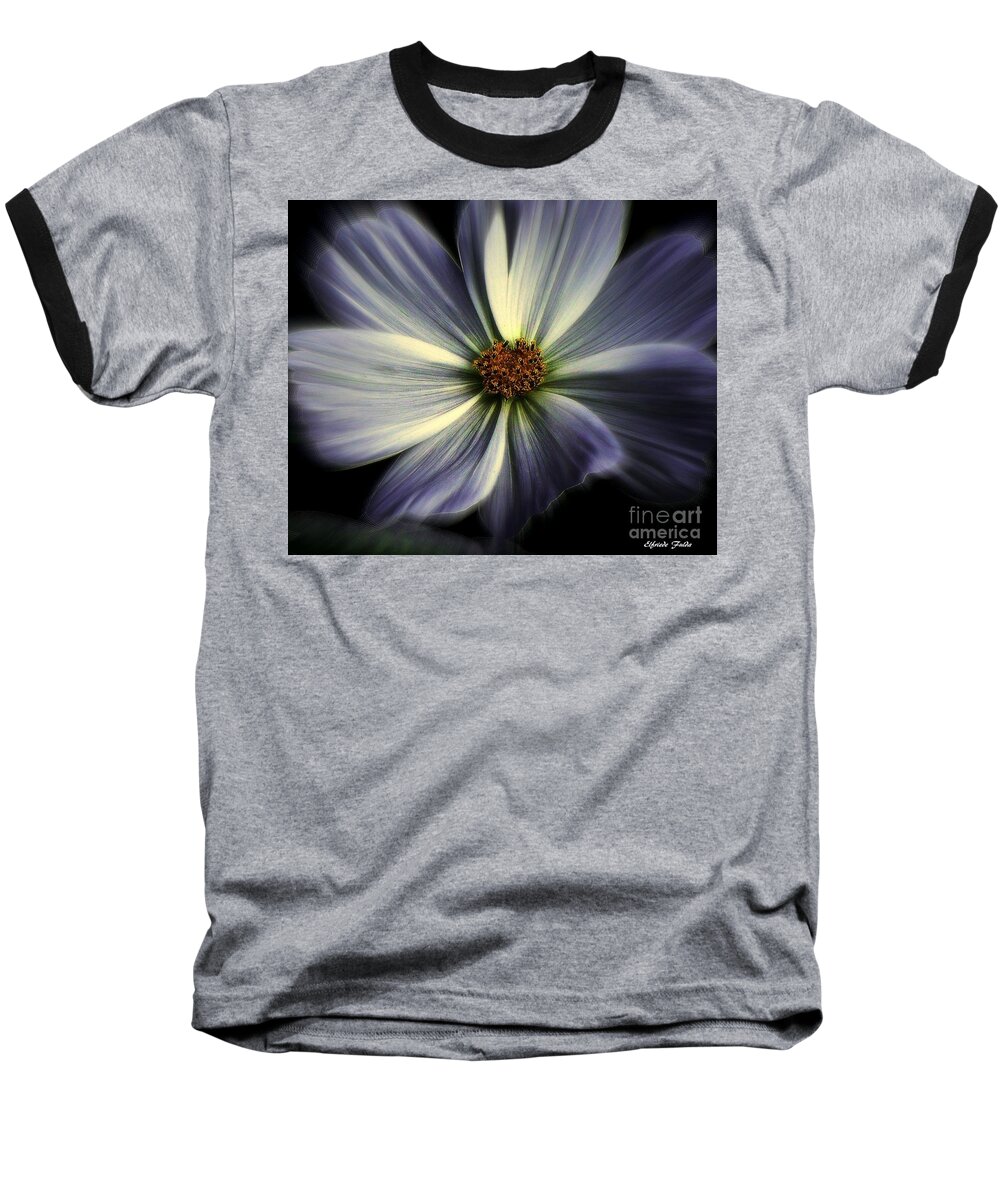 Macro Flower Glittery Blurred Edges Golden Centerpiece Baseball T-Shirt featuring the mixed media Angelic #1 by Elfriede Fulda