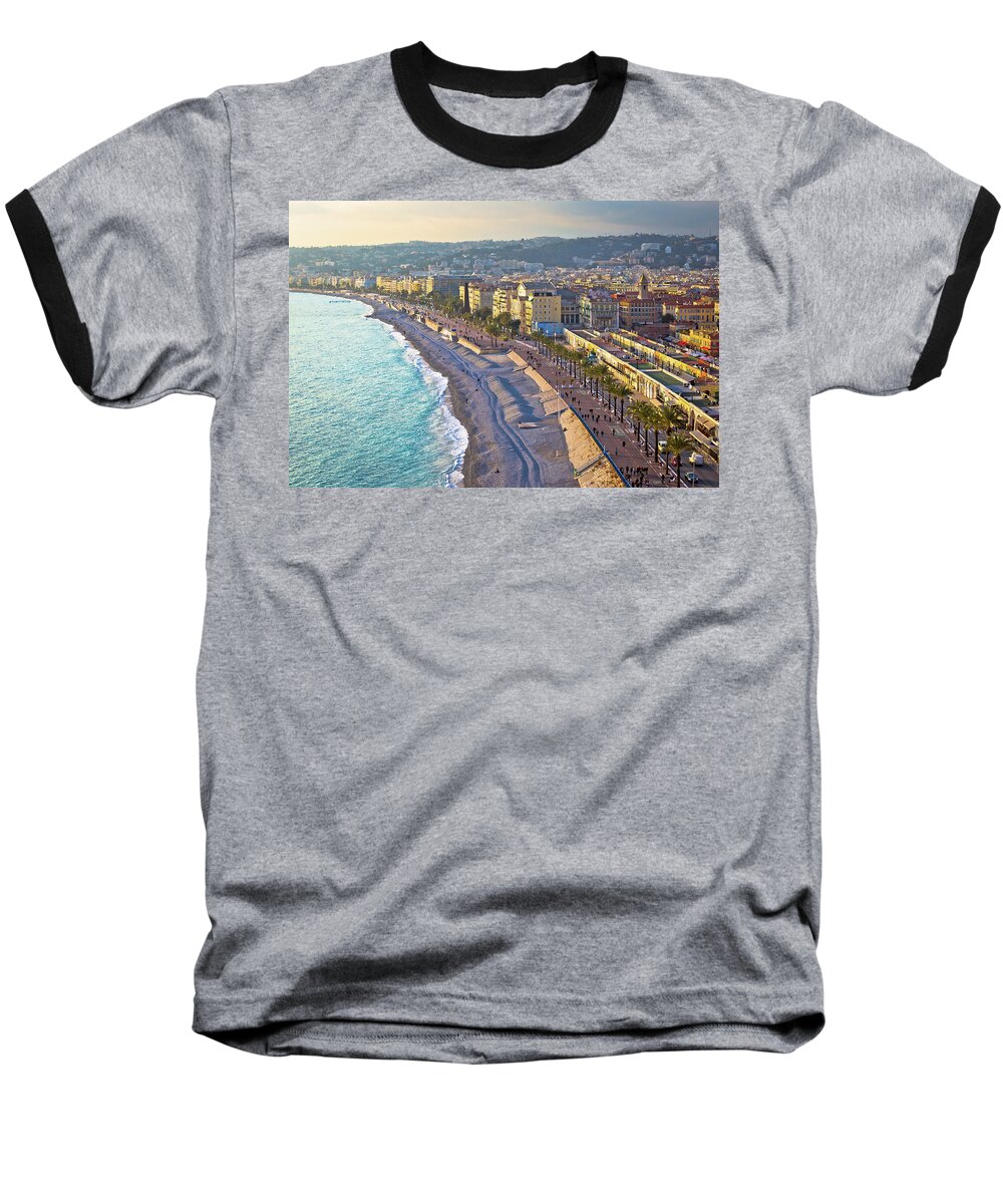 Nice Baseball T-Shirt featuring the photograph City of Nice Promenade des Anglais waterfront and beach view #1 by Brch Photography