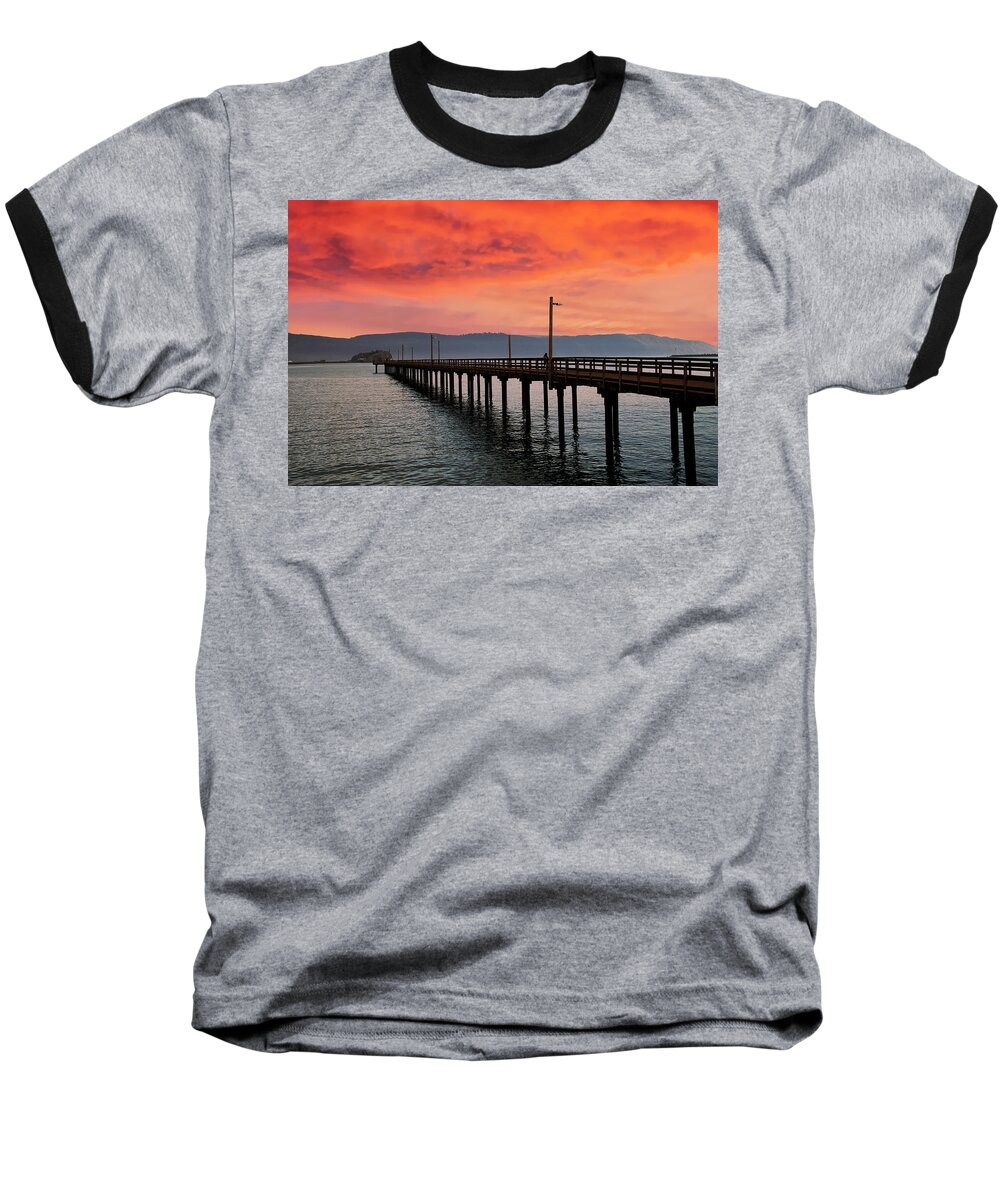 Battery Baseball T-Shirt featuring the photograph Dock extends out into the harbor of Crescent City #2 by Steve Estvanik