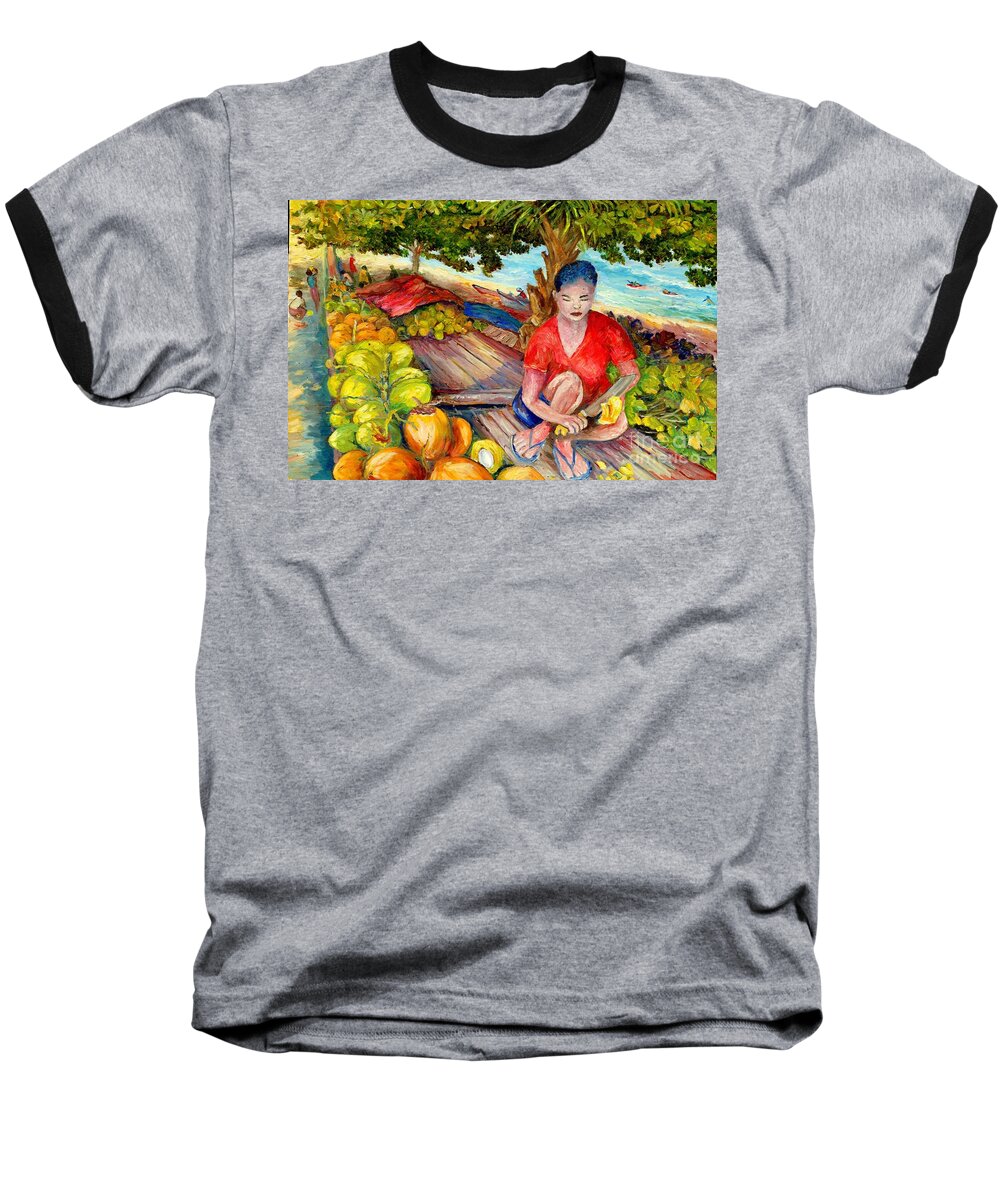 Beach Baseball T-Shirt featuring the painting Green Coconut Cafe. #2 by Jason Sentuf