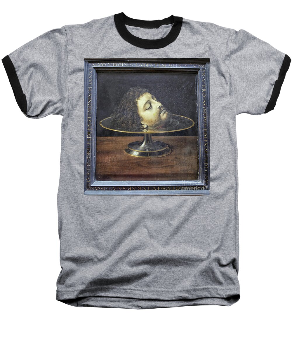 1507 Baseball T-Shirt featuring the photograph Head of John the Baptist, 1507, with frame and inscription -- by by Patricia Hofmeester