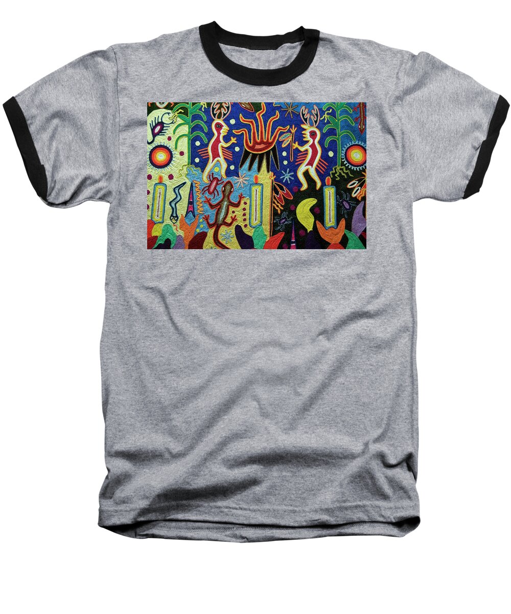 America Baseball T-Shirt featuring the painting Mexico.Mexico city.National Museum of Anthropology. Huichol art. #1 by Album