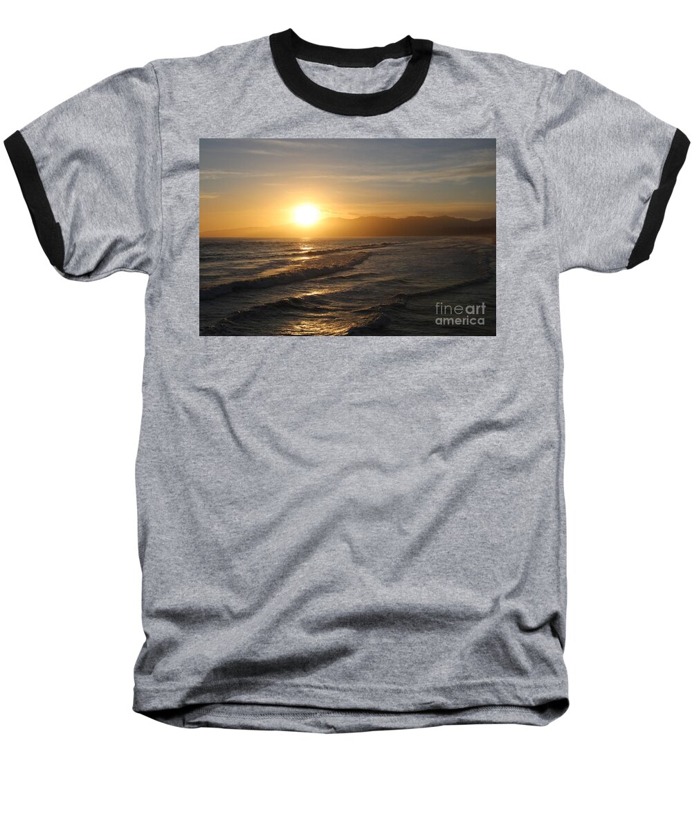 Sunset Baseball T-Shirt featuring the photograph Pacific Sunset , Santa Monica, California #1 by John Shiron