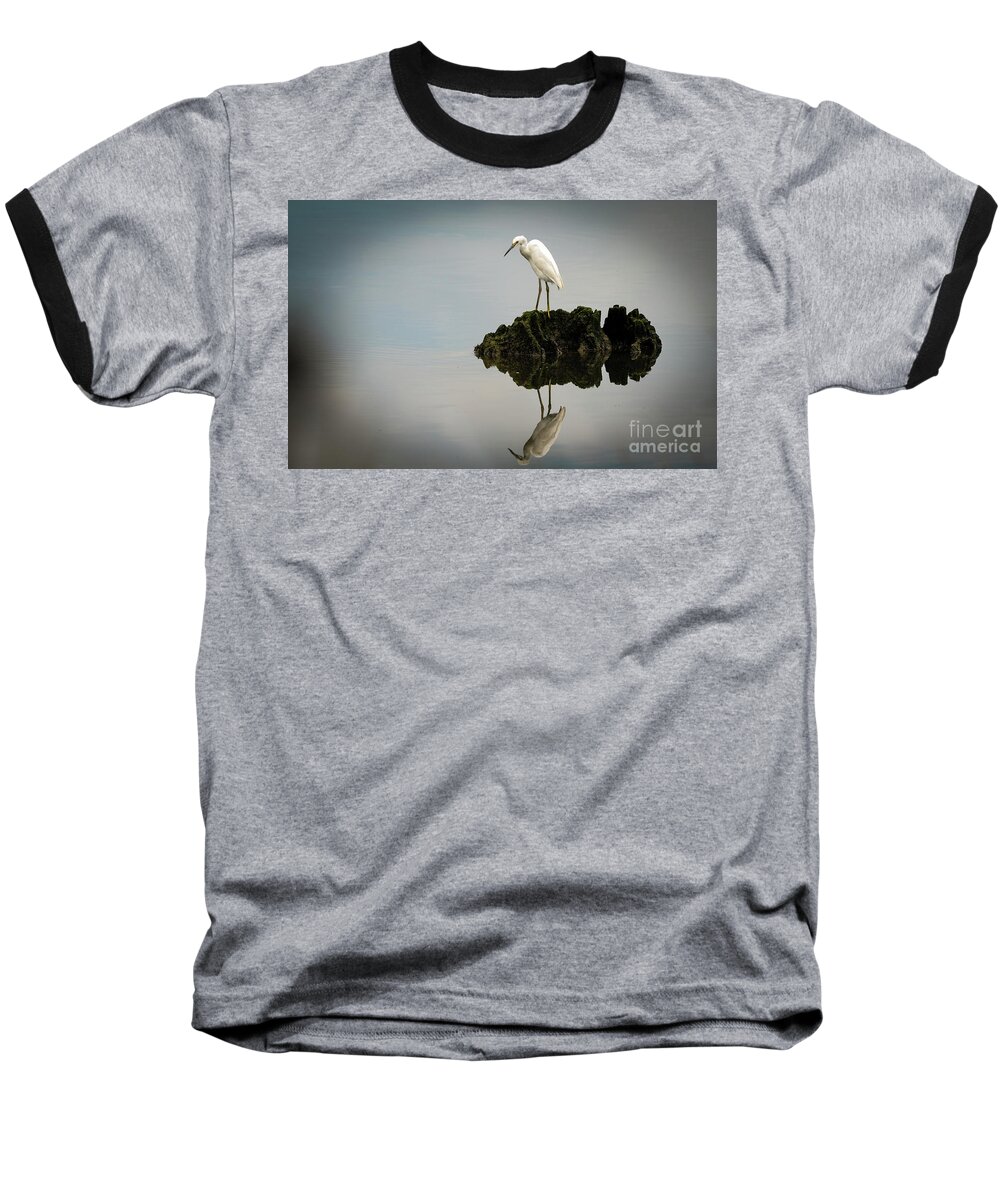 Snowy Egret Baseball T-Shirt featuring the photograph Reflection #1 by Sam Rino