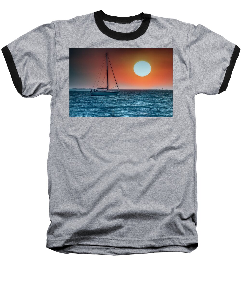 Composite Baseball T-Shirt featuring the photograph Sailing into the sunset #1 by Wolfgang Stocker