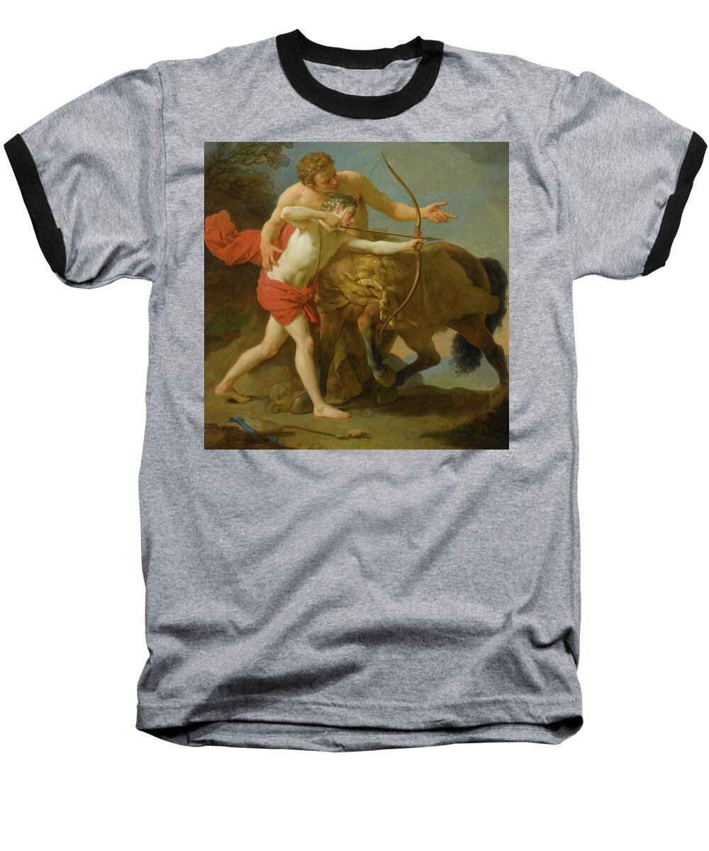 Mythology Baseball T-Shirt featuring the painting The Centaur Chiron Instructing Achilles by Louis-jean-francois Lagrenee