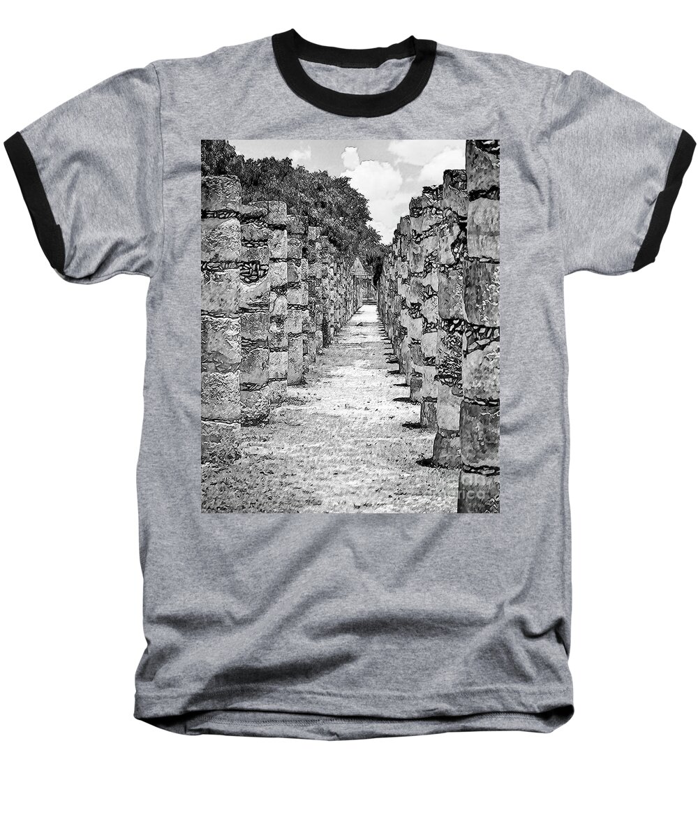 Mayan-ruins Baseball T-Shirt featuring the digital art 1000 Columns by Kirt Tisdale